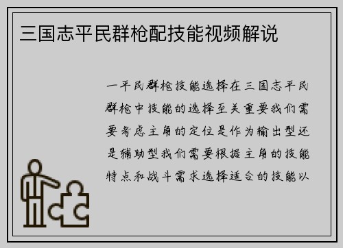 三国志平民群枪配技能视频解说
